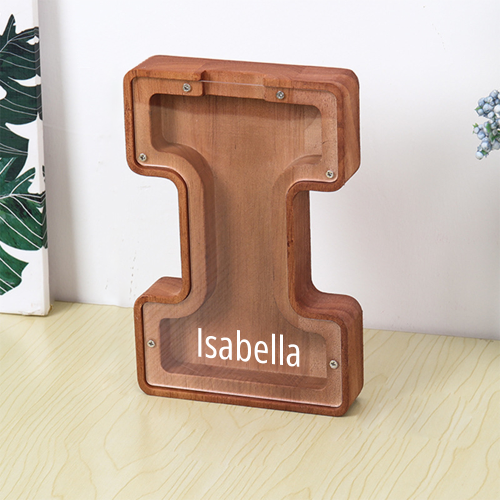 Personalized Letter Piggy Bank Custom Name Wooden Engraved Letter Money Box Gift for Kids