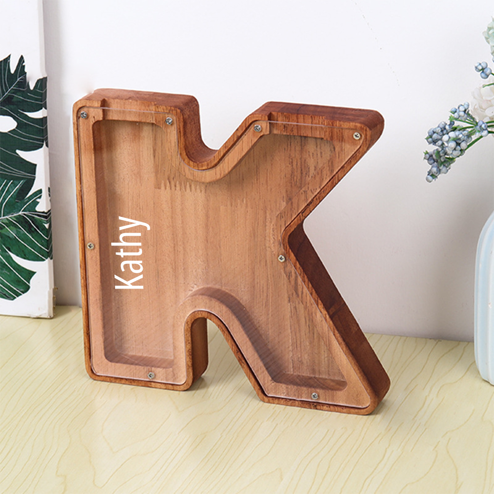 Personalized Letter Piggy Bank Custom Name Wooden Engraved Letter Money Box Gift for Kids