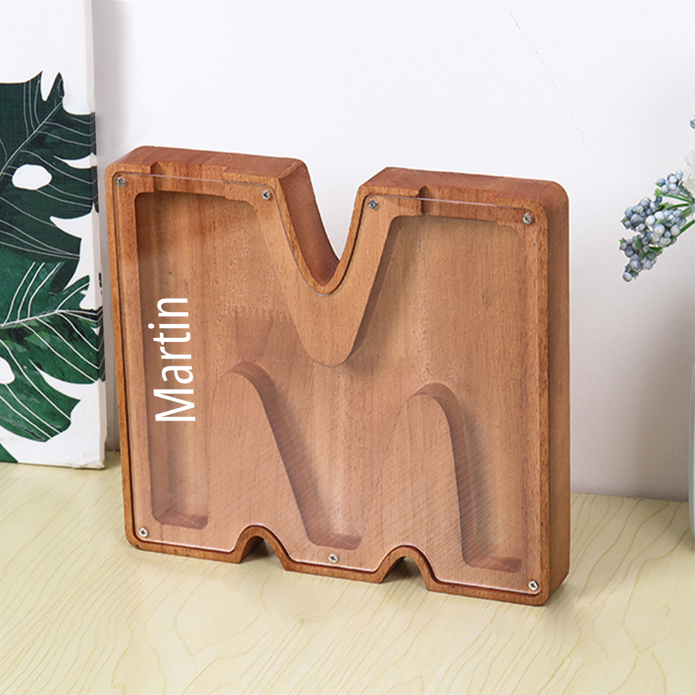 Personalized Letter Piggy Bank Custom Name Wooden Engraved Letter Money Box Gift for Kids