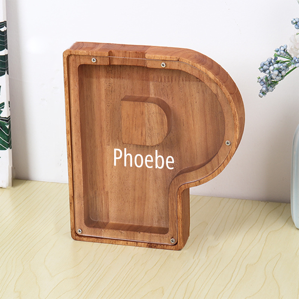 Personalized Letter Piggy Bank Custom Name Wooden Engraved Letter Money Box Gift for Kids