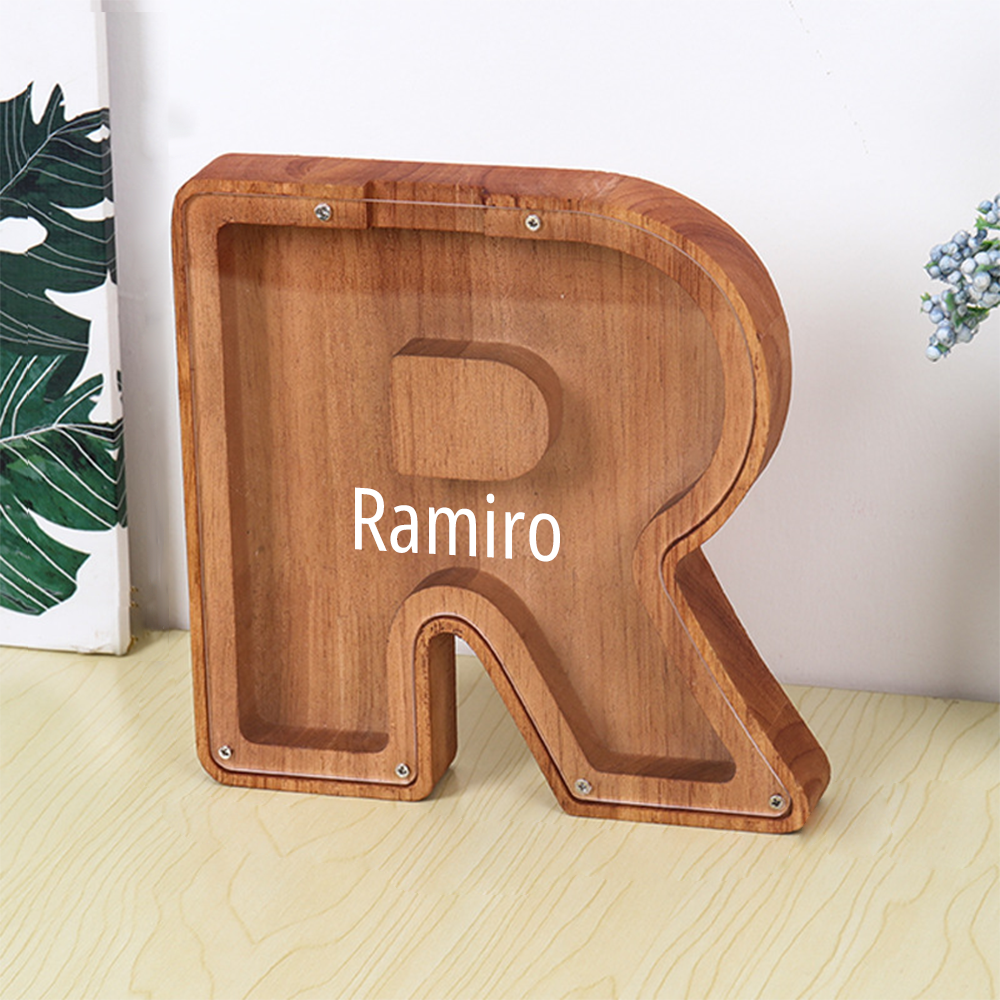 Personalized Letter Piggy Bank Custom Name Wooden Engraved Letter Money Box Gift for Kids