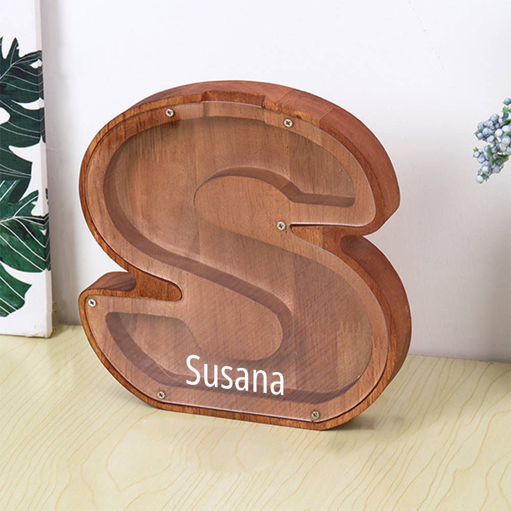 Personalized Letter Piggy Bank Custom Name Wooden Engraved Letter Money Box Gift for Kids