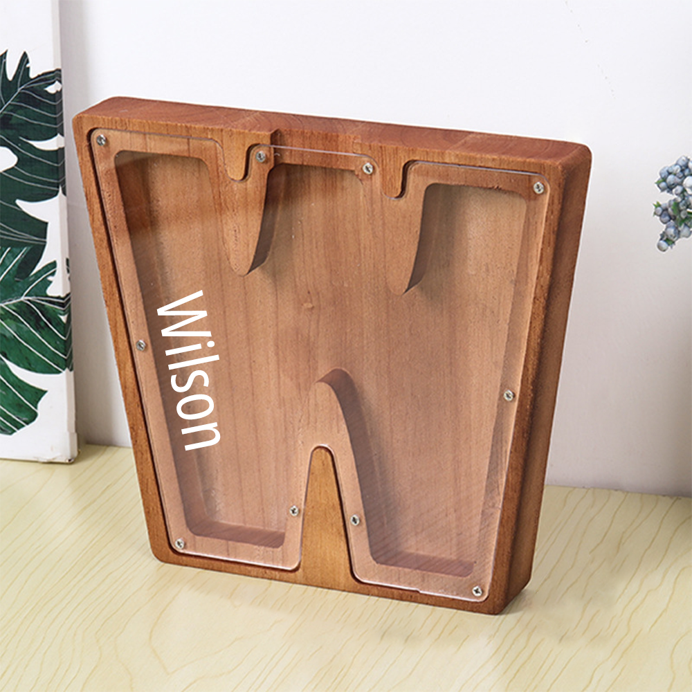 Personalized Letter Piggy Bank Custom Name Wooden Engraved Letter Money Box Gift for Kids