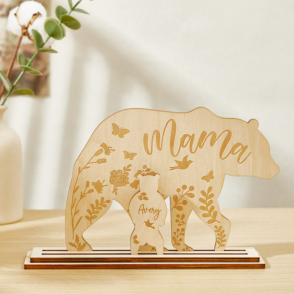 Personalized Mama Bear with Cubs Wood Desk Decor Gift for Mom