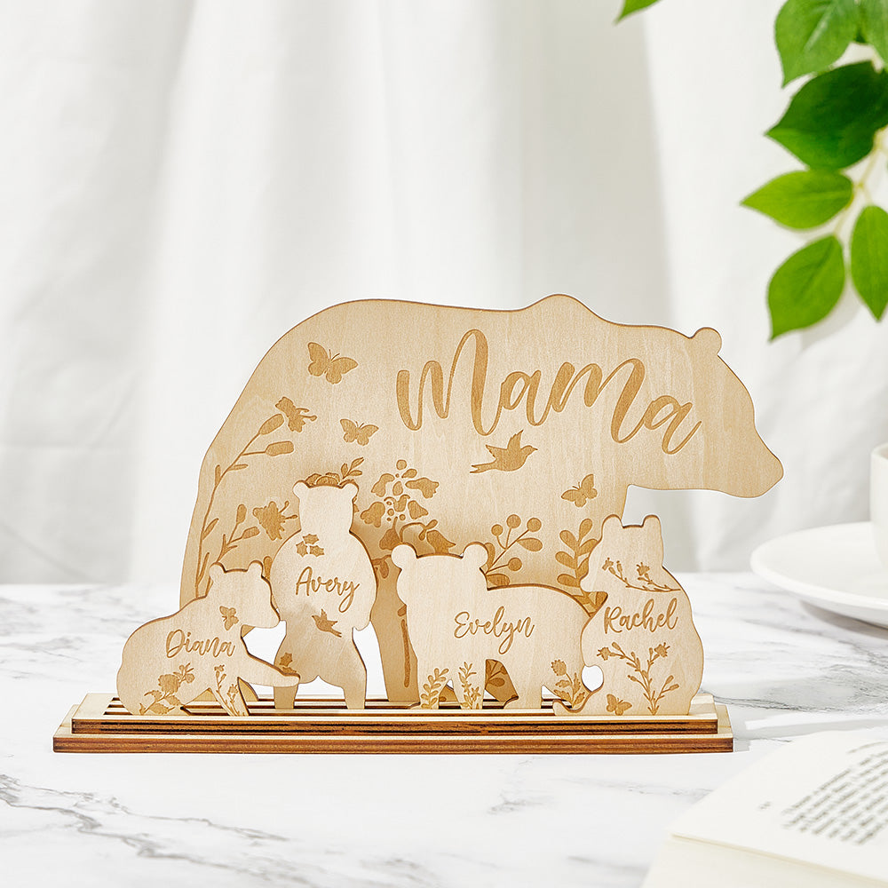 Personalized Mama Bear with Cubs Wood Desk Decor Gift for Mom