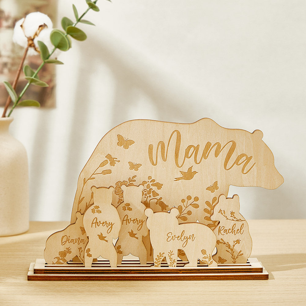 Personalized Mama Bear with Cubs Wood Desk Decor Gift for Mom