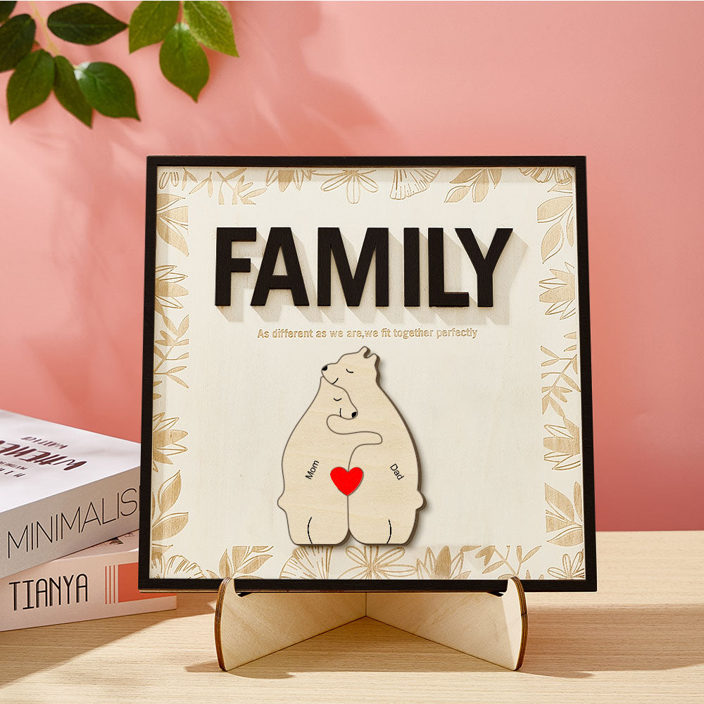 Personalized Family Bear Wooden Plaque Custom Family Member Name Sign Gift for Mom