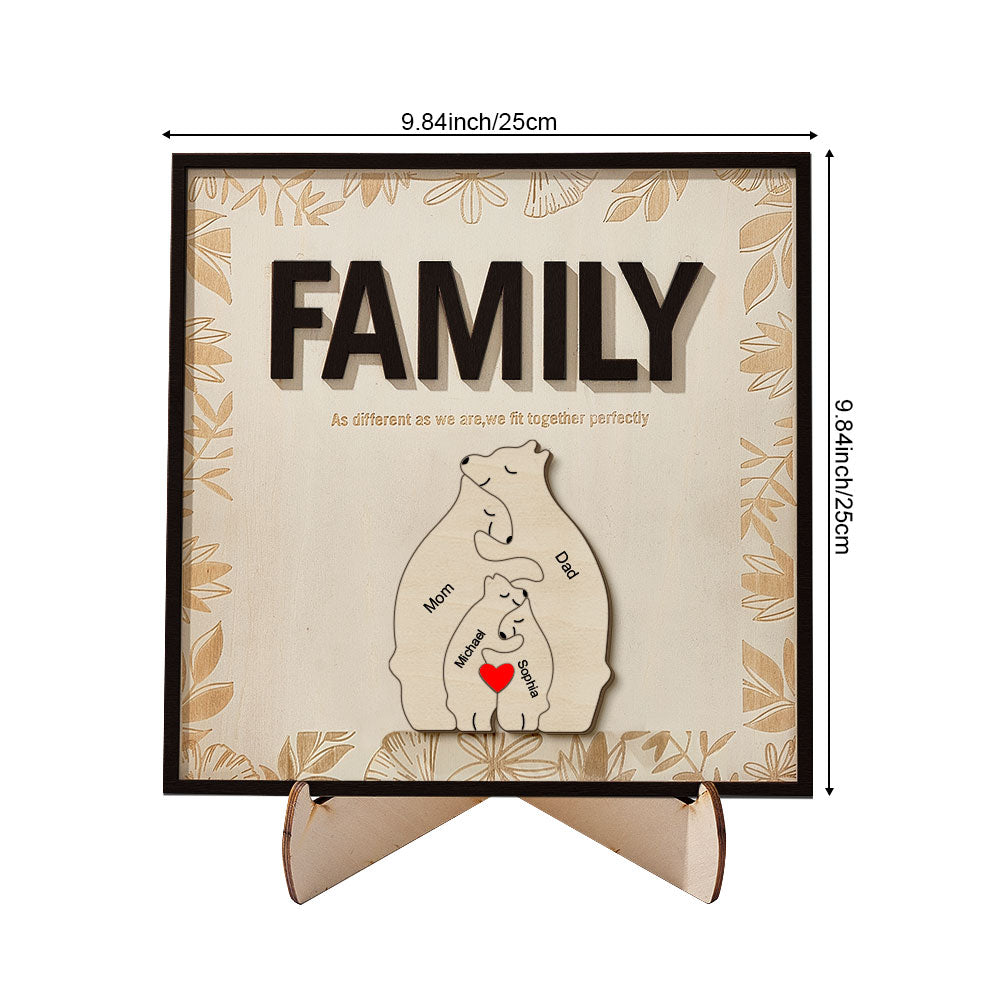 Personalized Family Bear Wooden Plaque Custom Family Member Name Sign Gift for Mom