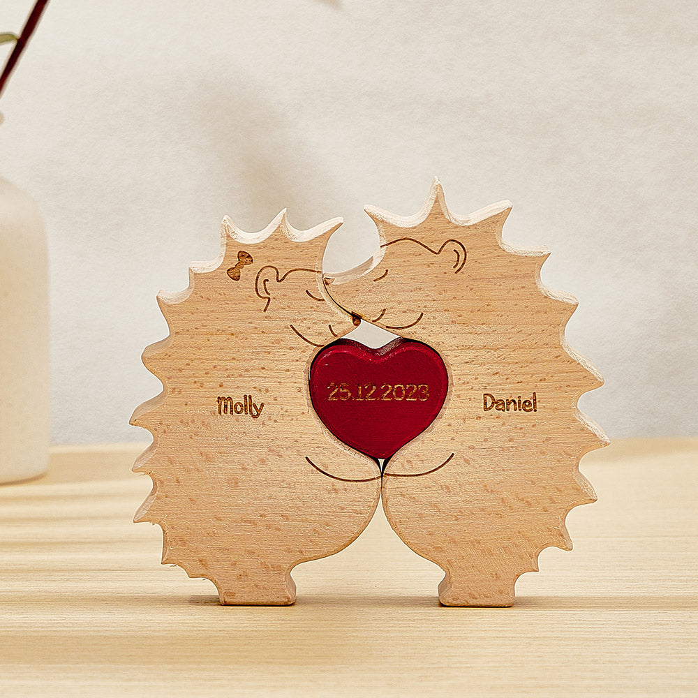 Custom Wooden Hedgehog Puzzle Personalized Hedgehog Family Names Puzzle Home Decor Gifts