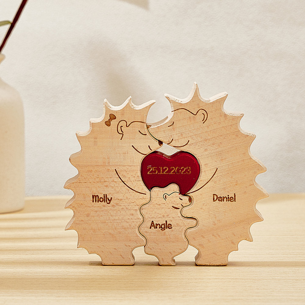 Custom Wooden Hedgehog Puzzle Personalized Hedgehog Family Names Puzzle Home Decor Gifts