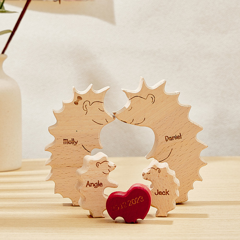 Custom Wooden Hedgehog Puzzle Personalized Hedgehog Family Names Puzzle Home Decor Gifts