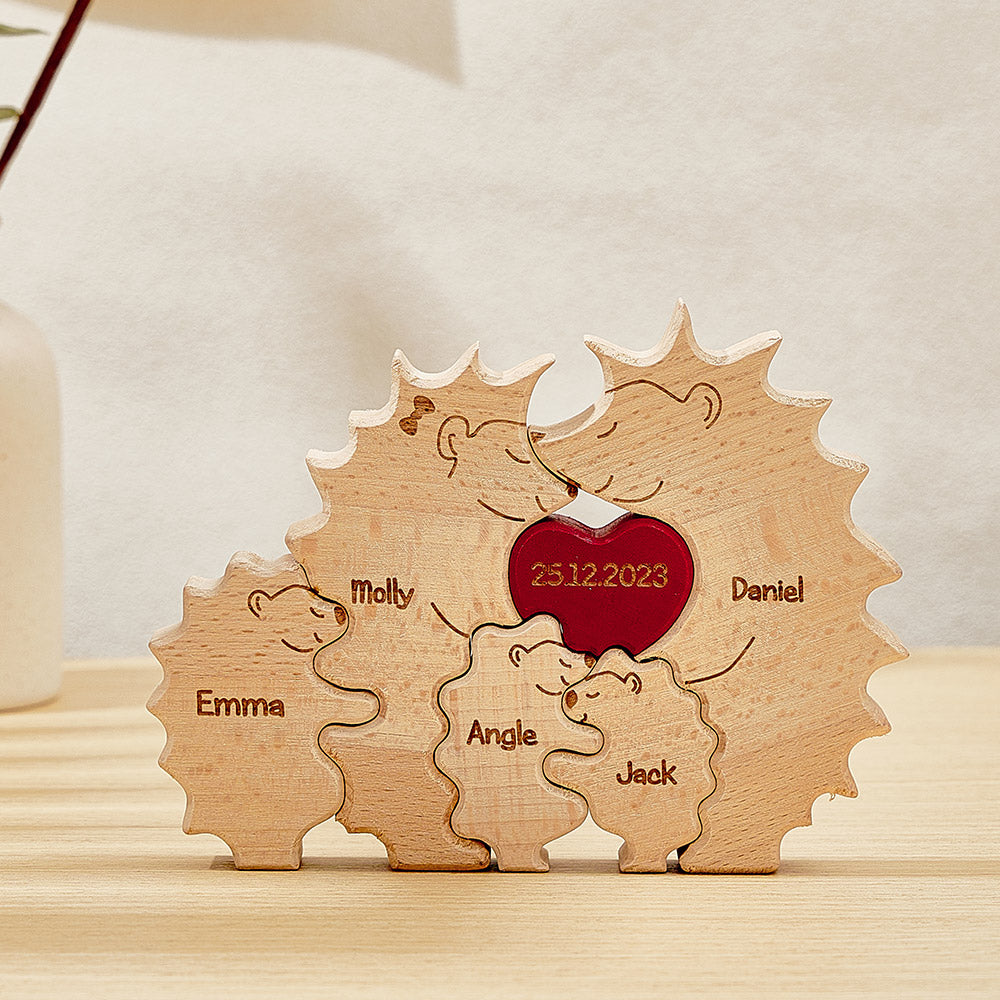 Custom Wooden Hedgehog Puzzle Personalized Hedgehog Family Names Puzzle Home Decor Gifts