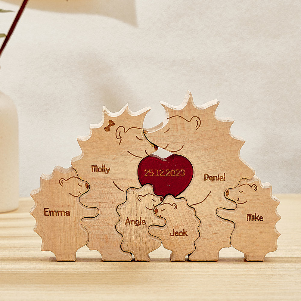 Custom Wooden Hedgehog Puzzle Personalized Hedgehog Family Names Puzzle Home Decor Gifts