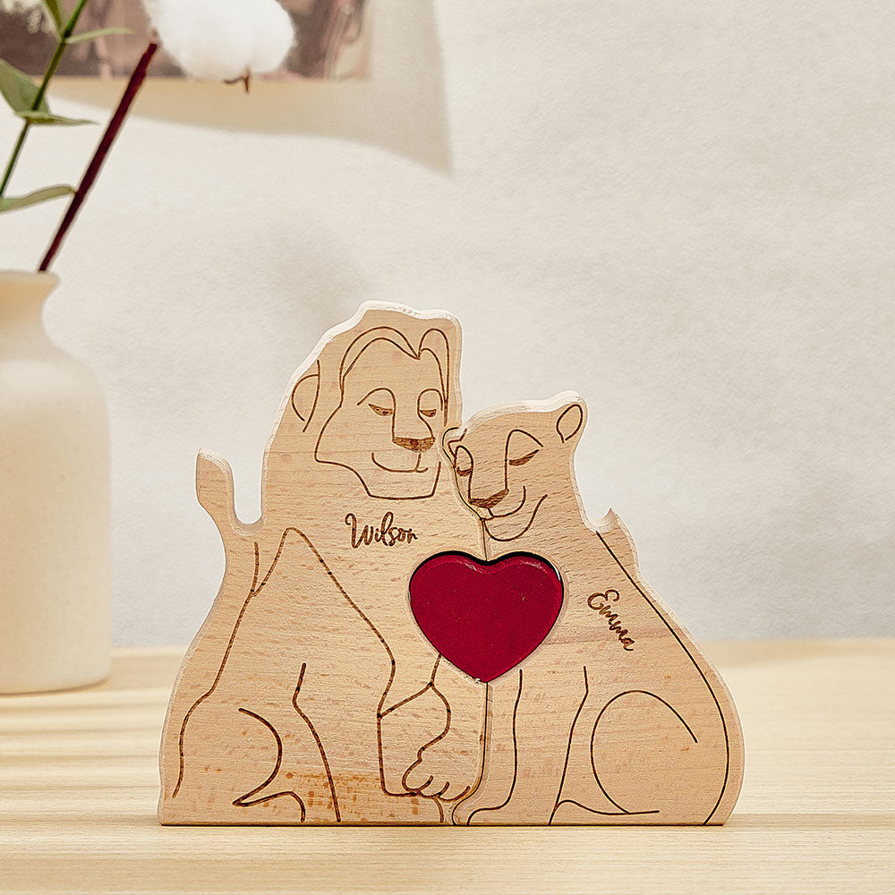 Personalized Wooden Lion Puzzle Custom Lion Family Names Puzzle Home Decor Gifts