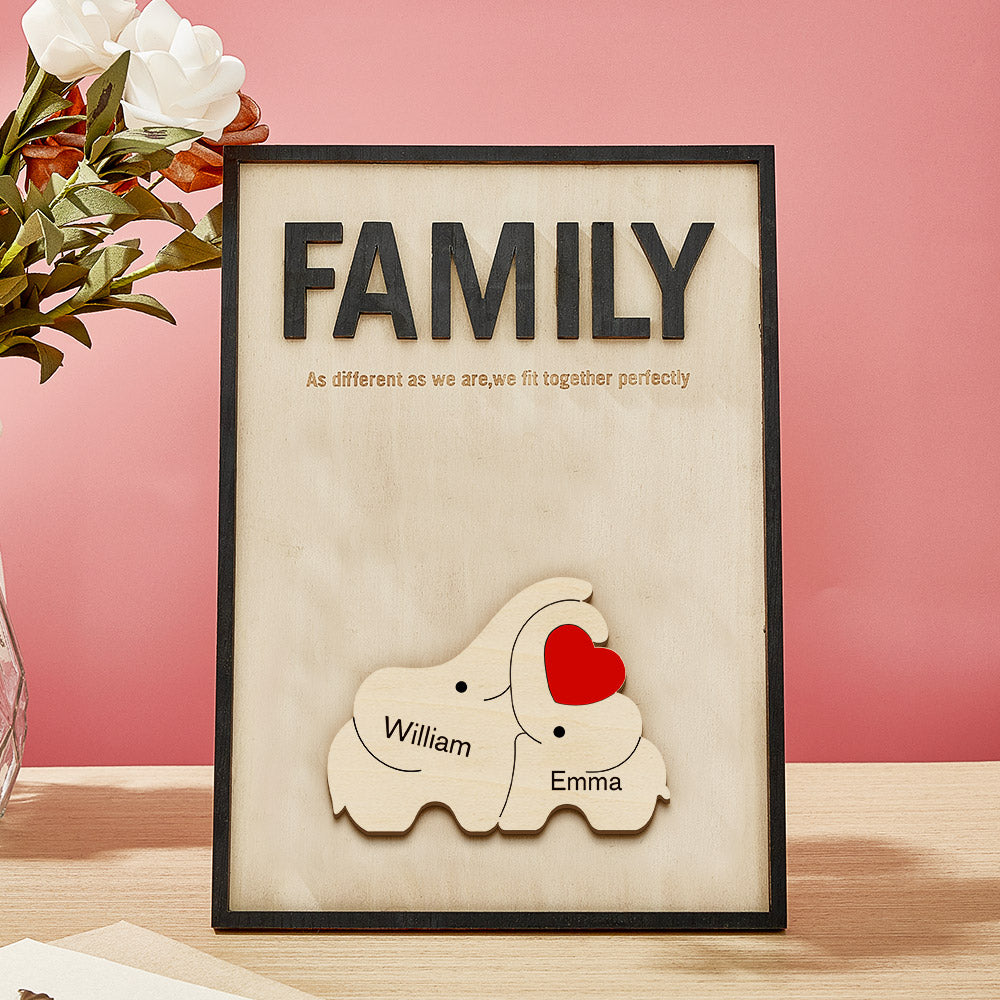 Personalized Family Elephant Wooden Plaque Custom Family Member Name Sign Gift for Mom