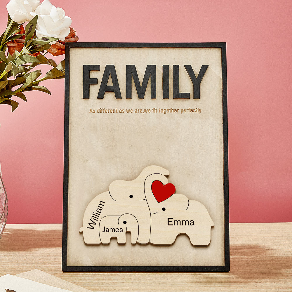 Personalized Family Elephant Wooden Plaque Custom Family Member Name Sign Gift for Mom