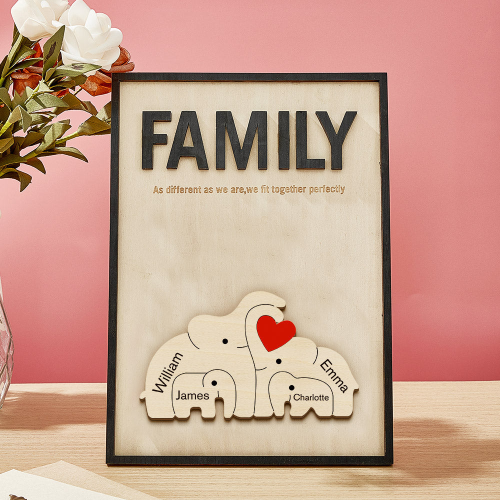 Personalized Family Elephant Wooden Plaque Custom Family Member Name Sign Gift for Mom