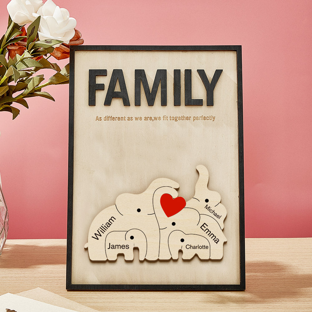 Personalized Family Elephant Wooden Plaque Custom Family Member Name Sign Gift for Mom