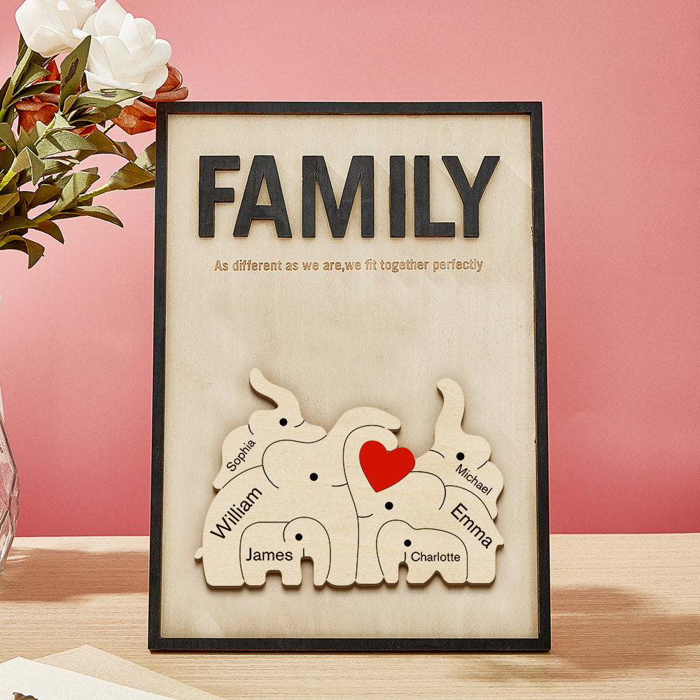 Personalized Family Elephant Wooden Plaque Custom Family Member Name Sign Gift for Mom