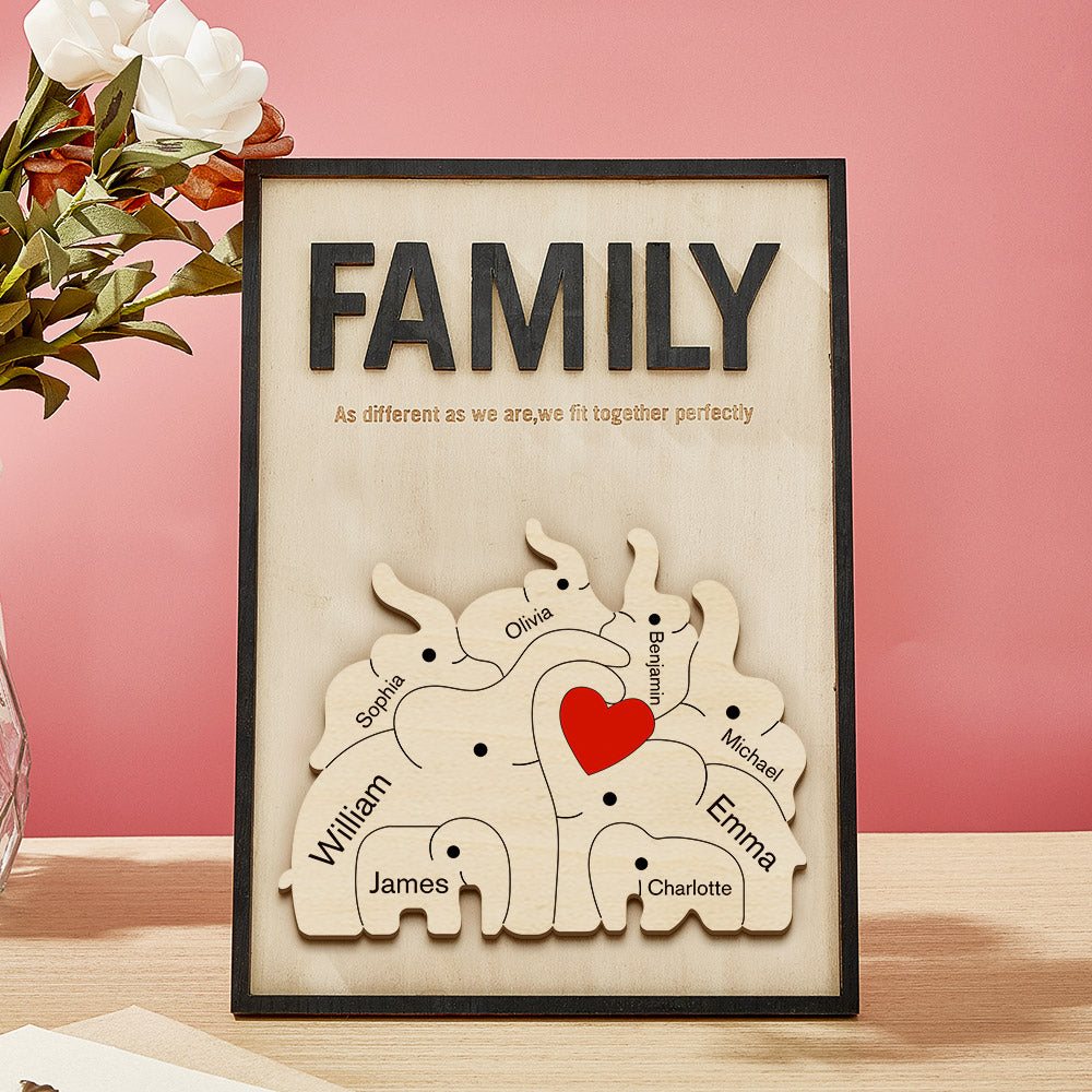 Personalized Family Elephant Wooden Plaque Custom Family Member Name Sign Gift for Mom