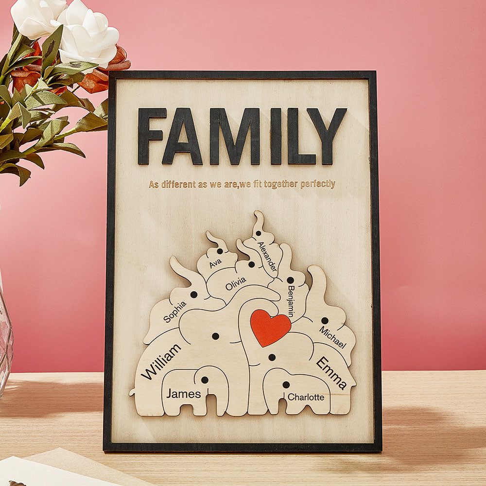 Personalized Family Elephant Wooden Plaque Custom Family Member Name Sign Gift for Mom