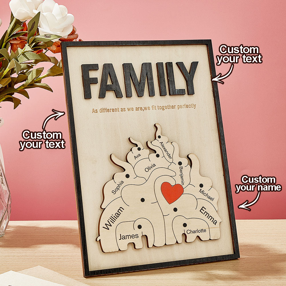 Personalized Family Elephant Wooden Plaque Custom Family Member Name Sign Gift for Mom