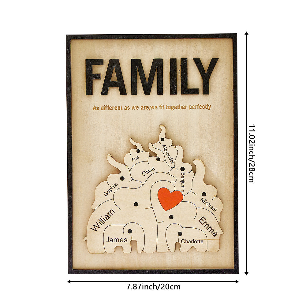 Personalized Family Elephant Wooden Plaque Custom Family Member Name Sign Gift for Mom