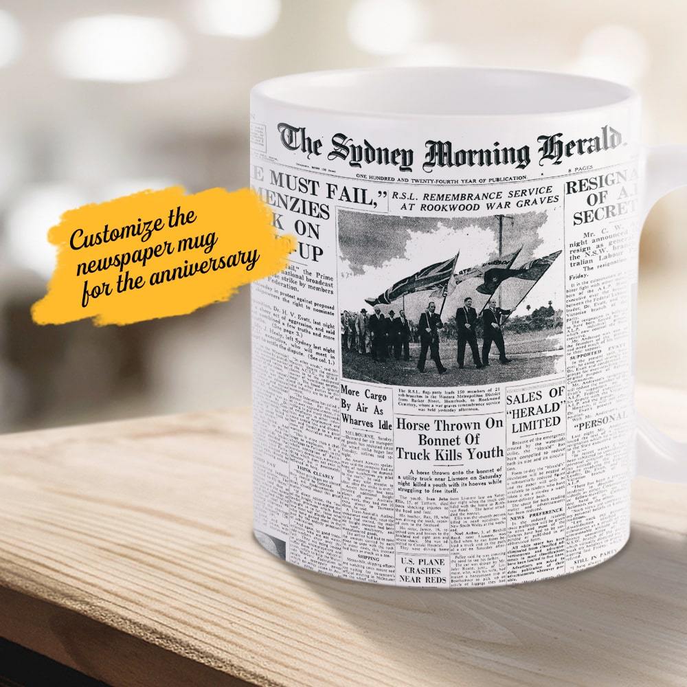 Custom Newspaper Coffee Mug The Sydney Morning Herald Front Page Personalized Newspaper Mug A Specific Date Birthday&Anniversary Gift