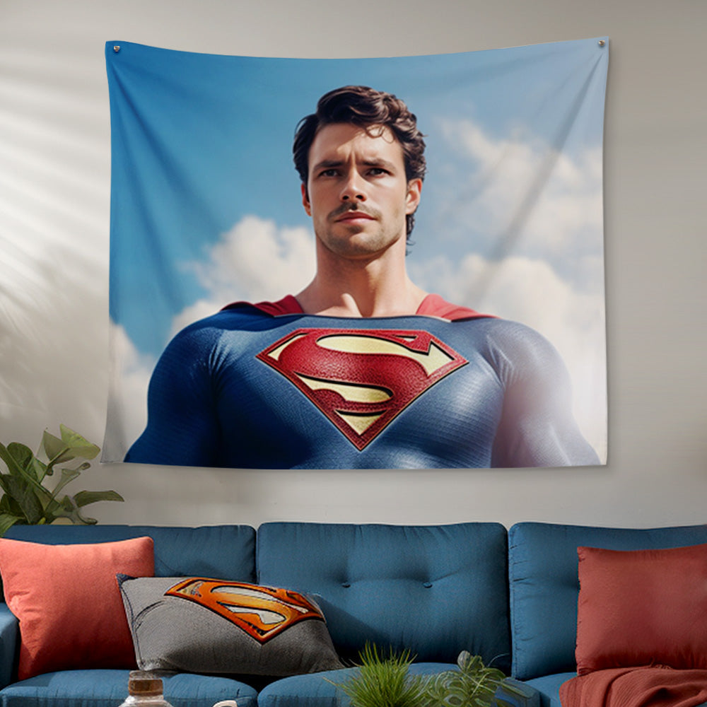 Custom Face Superman Tapestry Personalized Portrait from Photo Gifts for Him / Father