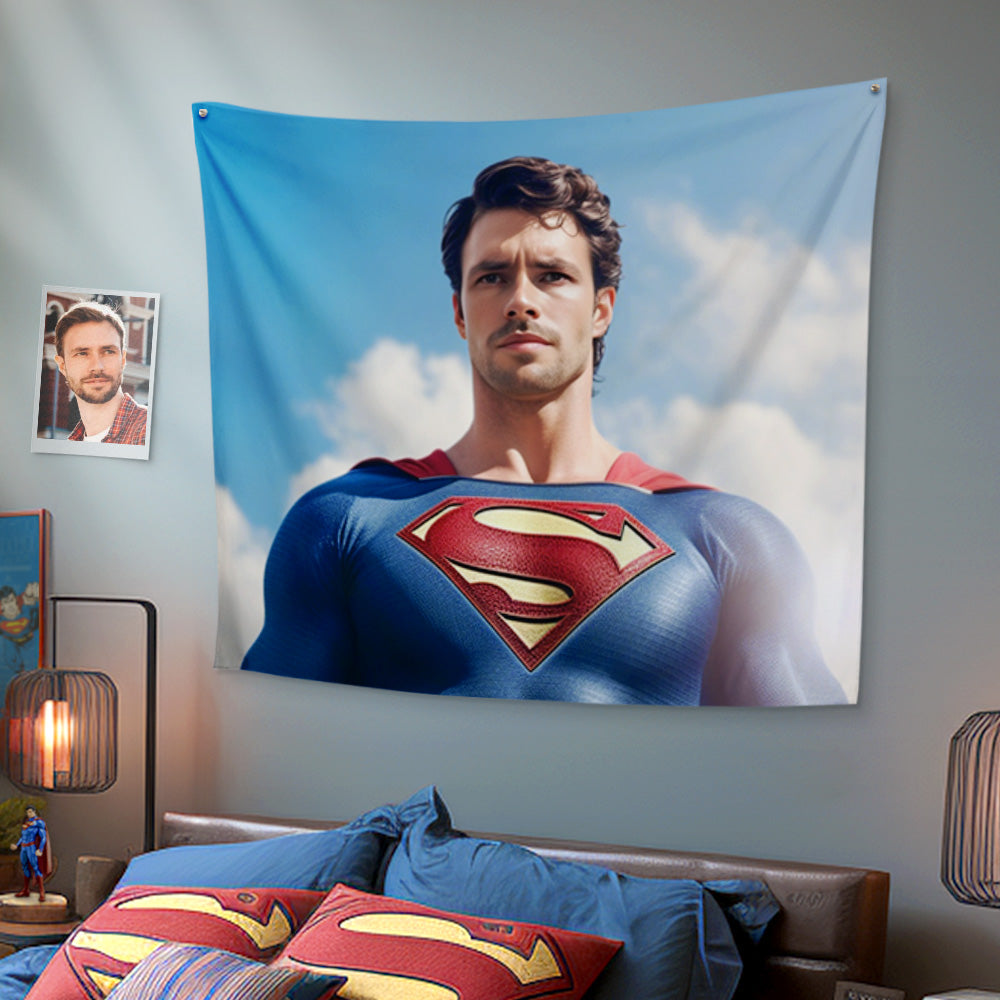 Personalized Face Superman Tapestry Custom Portrait from Photo Gifts for Kids / Son