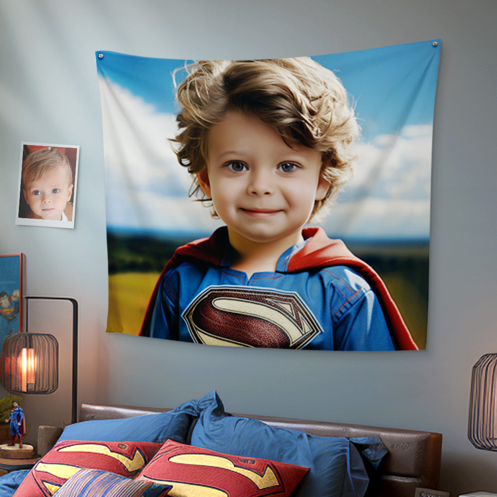 Custom Face Superman Tapestry Personalized Portrait from Photo Gifts for Him / Father