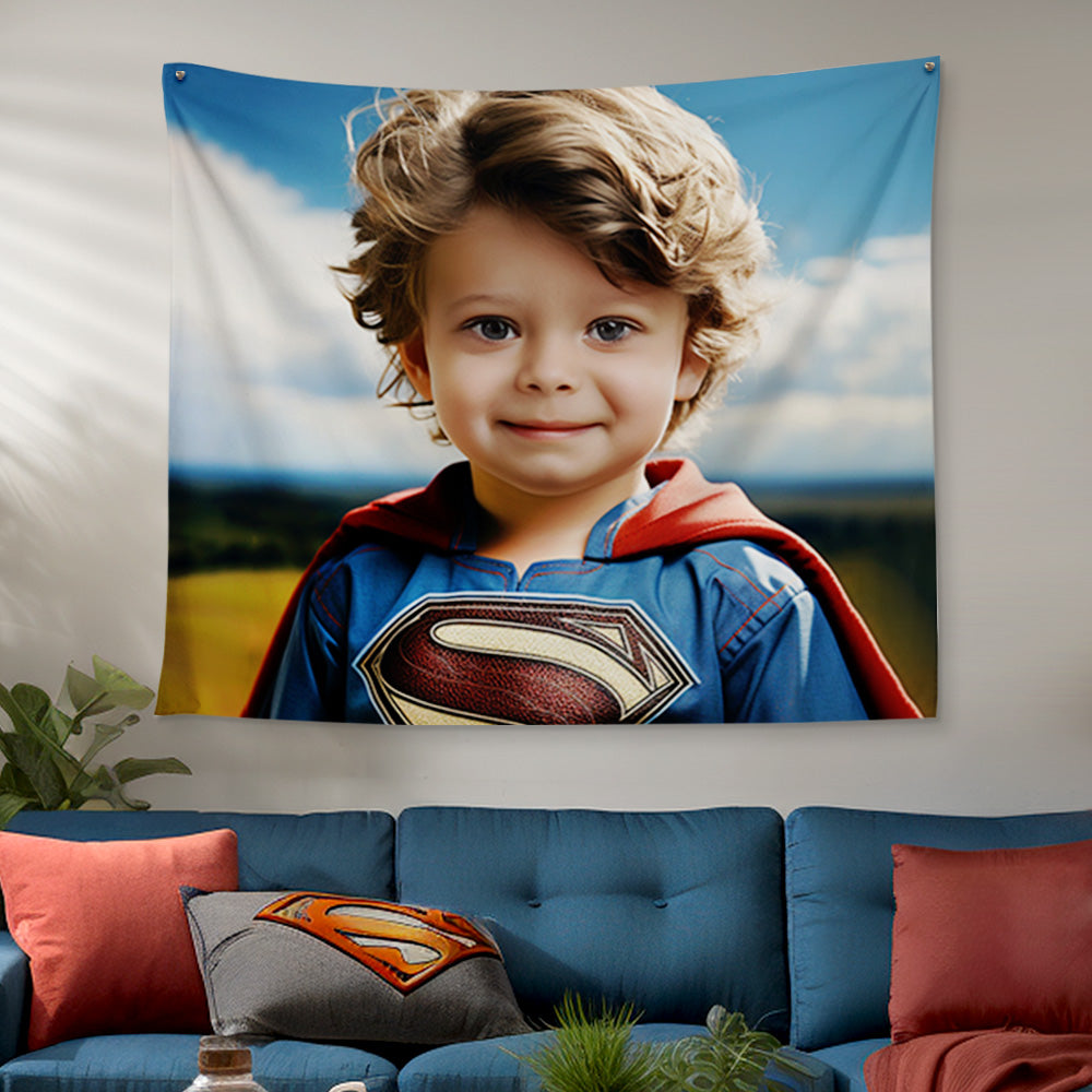 Custom Face Superman Tapestry Personalized Portrait from Photo Gifts for Him / Father