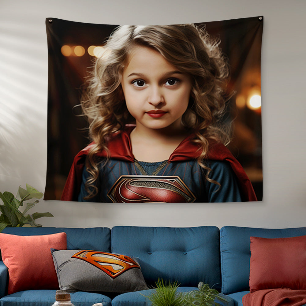 Personalized Face Superwoman Tapestry Custom Portrait from Photo Gifts for Kids / Girl