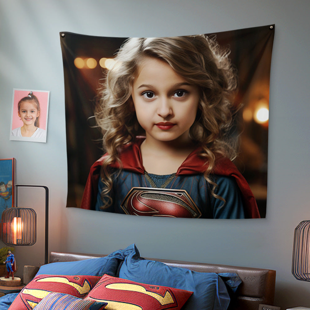 Personalized Face Superwoman Tapestry Custom Photo Portrait Gifts for Her / Mother