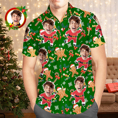 Custom Face Hawaiian Shirt Santa Gingerbread Man Men's Christmas Shirts - mysiliconefoodbag