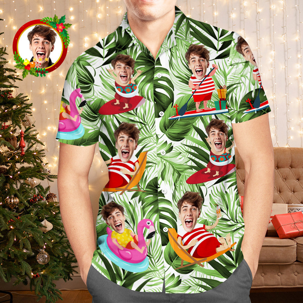 Custom Face Hawaiian Shirt Funny Tropical Aloha Beach Xmas Santa Claus Men's Christmas Shirts