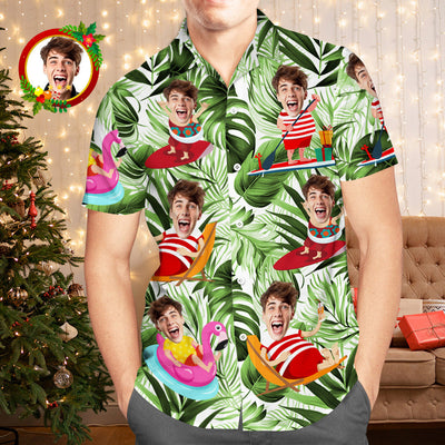 Custom Face Hawaiian Shirt Funny Tropical Aloha Beach Xmas Santa Claus Men's Christmas Shirts - mysiliconefoodbag