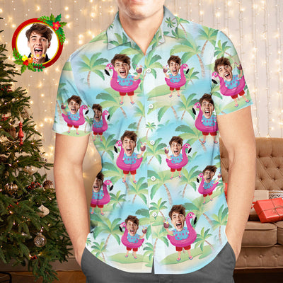 Custom Face Hawaiian Shirt Santa Claus With Flamingo Funny Aloha Men's Christmas Shirts - mysiliconefoodbag