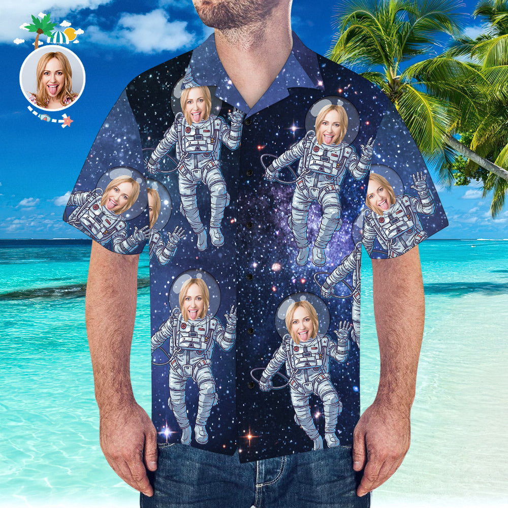 Custom Hawaiian Shirt with Face Personalized Hawaiian Shirt Galaxy Pattern Shirt