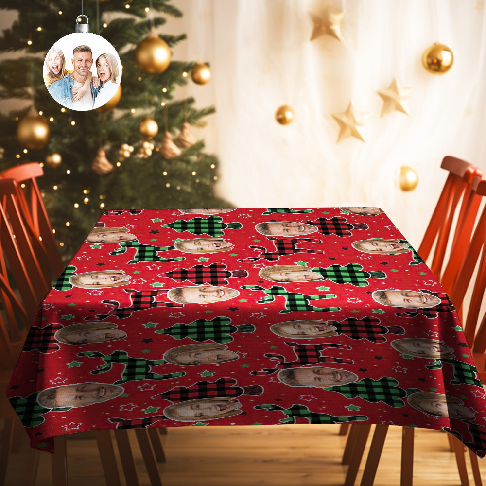 Custom Family Face Christmas Tree Tablecloth Personalized Washable Table Cover Christmas Gift