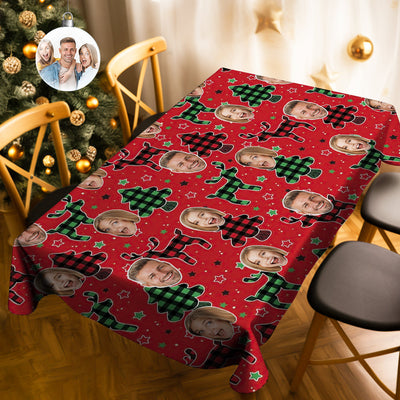 Custom Family Face Christmas Tree Tablecloth Personalized Washable Table Cover Christmas Gift - mysiliconefoodbag