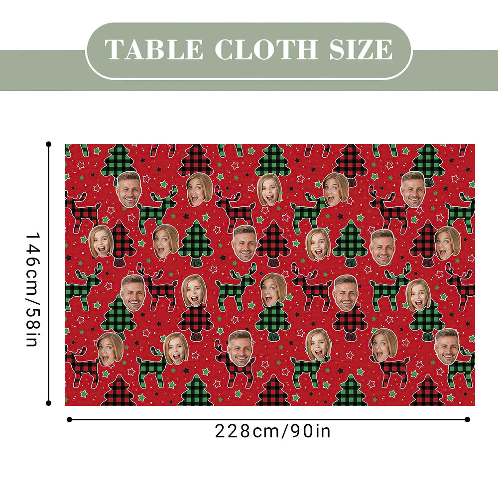 Custom Family Face Christmas Tree Tablecloth Personalized Washable Table Cover Christmas Gift