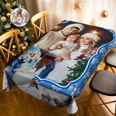 Personalized Photo Christmas Snowman Tablecloth Custom Washable Table Cover Christmas Gift - mysiliconefoodbag