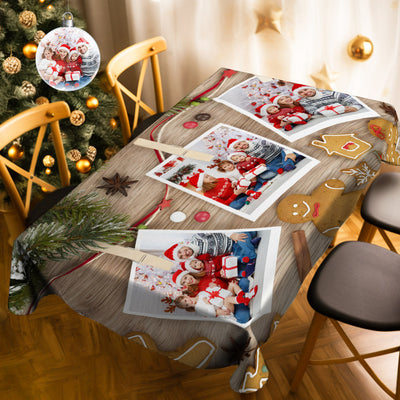 Custom Family Photo Christmas Gingerbread Tablecloth Personalized Washable Table Cover Christmas Gift - mysiliconefoodbag