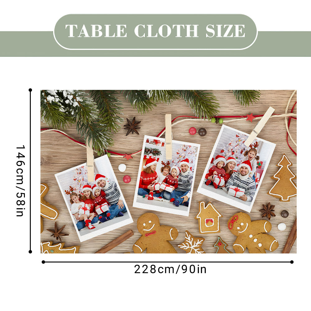 Custom Family Photo Christmas Gingerbread Tablecloth Personalized Washable Table Cover Christmas Gift