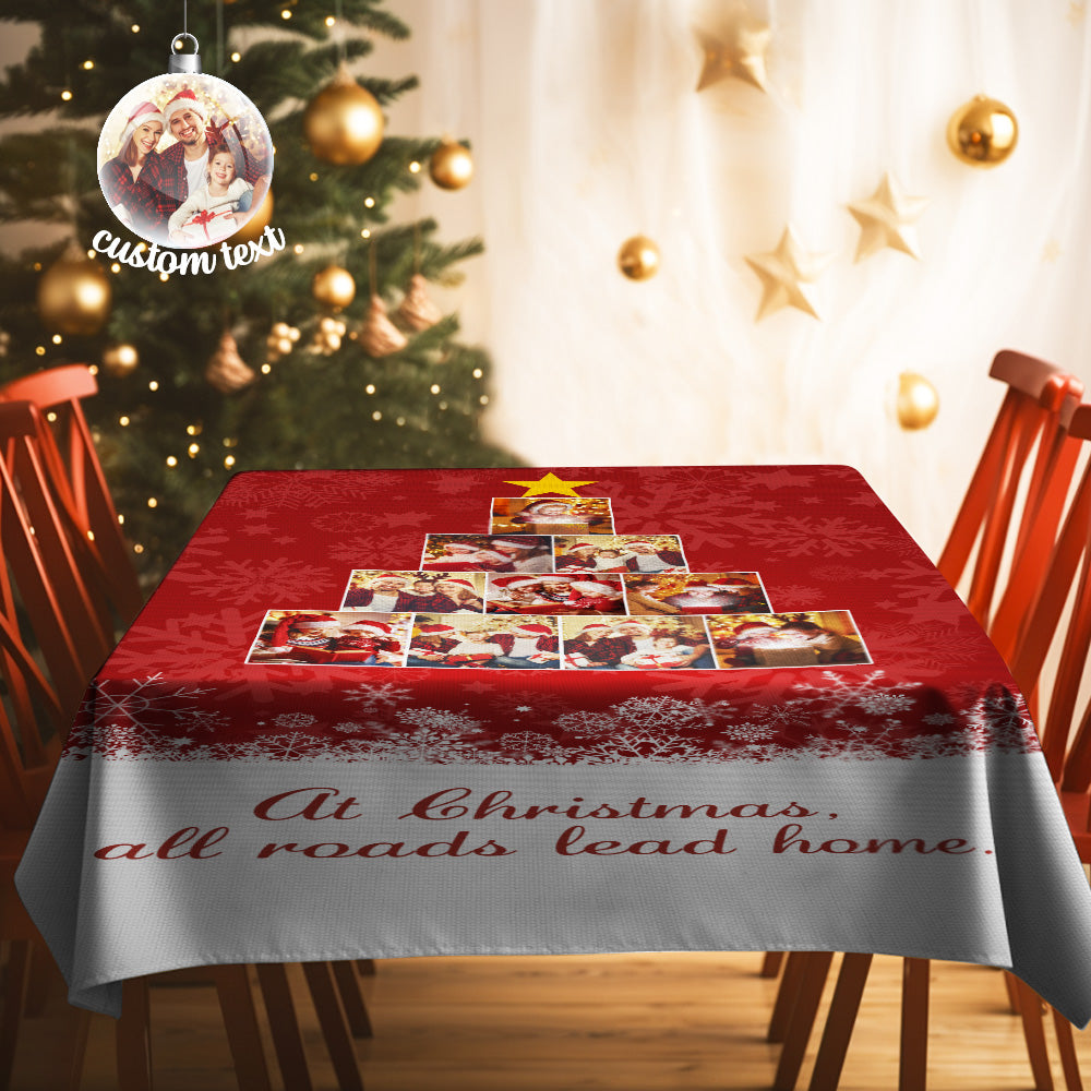 Custom Family Photos Christmas Tree Tablecloth Personalized Washable Table Cover Christmas Gift