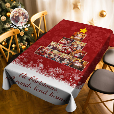 Custom Family Photos Christmas Tree Tablecloth Personalized Washable Table Cover Christmas Gift - mysiliconefoodbag