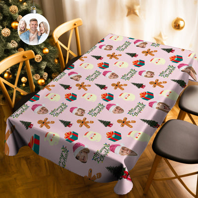 Custom Family Photo Merry Christmas Tablecloth Personalized Washable Table Cover Christmas Gift - mysiliconefoodbag