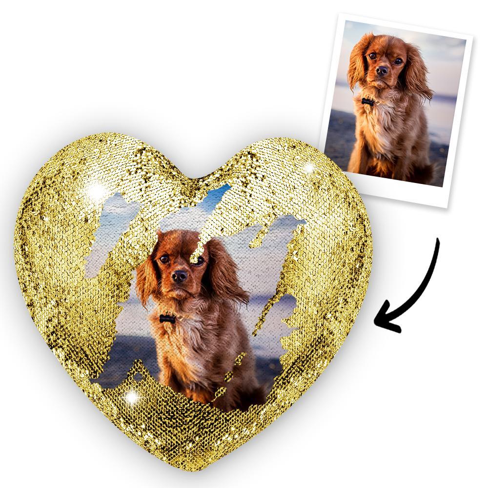 Gift for Mom Custom Photo Pet Magic Heart Sequins Pillow Multicolor Shiny