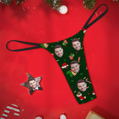 Custom Face Christmas Print Women's Tanga Vintage Thong - mysiliconefoodbag